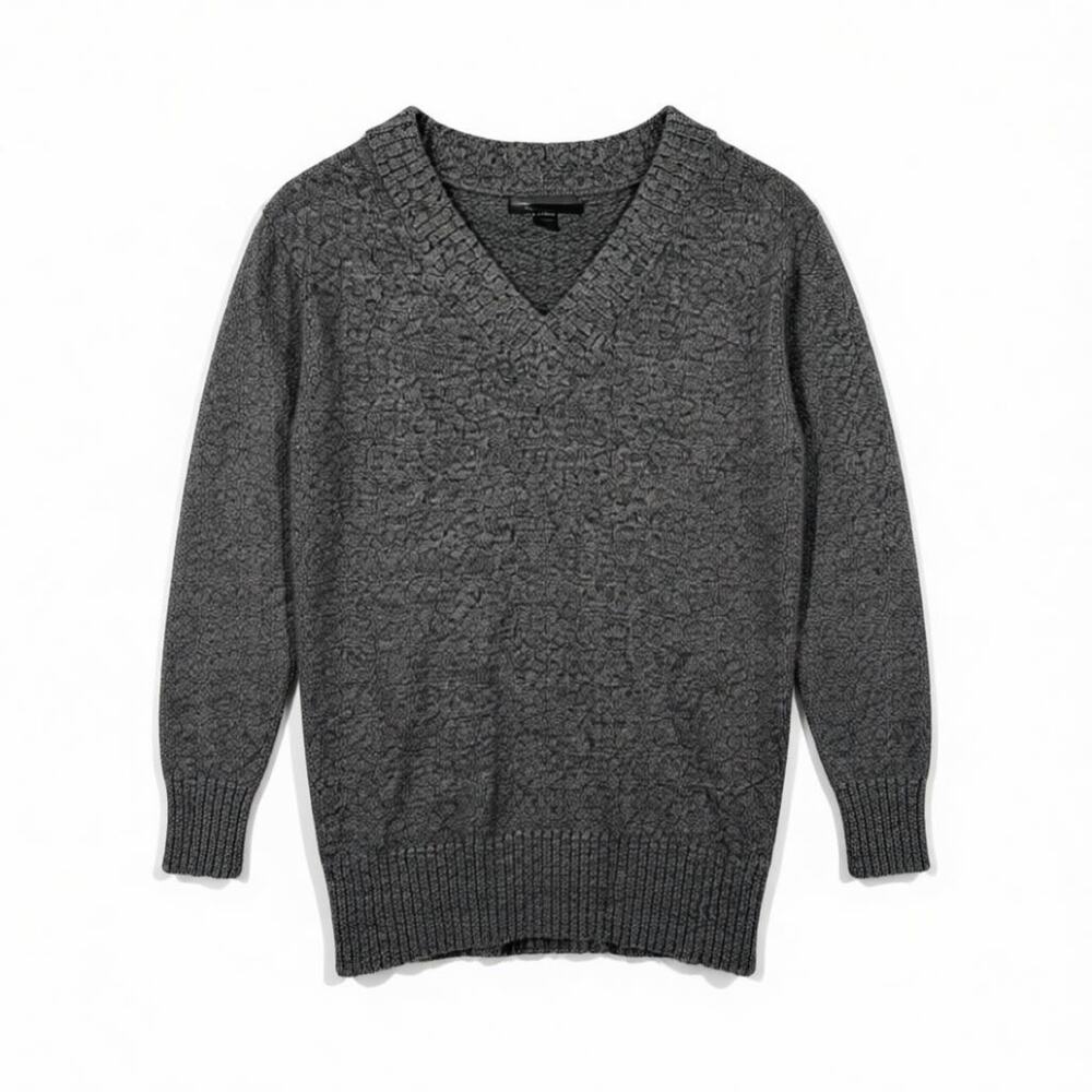 Athleta Vital Sweater Wool Cashmere Knit V-Neck Marled Gray Oversized Small